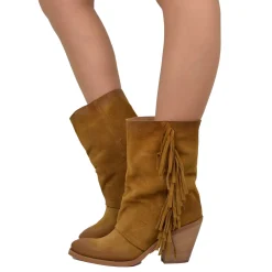 Fringed Western Boots, Suede, High Heel 9 cm