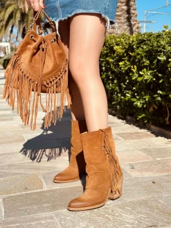 Fringed Western Boots, Suede, High Heel 9 cm