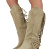 Fringed Western Cowboy Boots in Suede Leather Tan