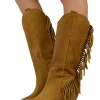 Fringed Western Cowboy Boots in Suede Leather – Tan