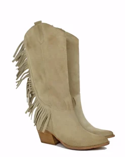 Fringed Western Cowboy Boots in Suede Leather Tan