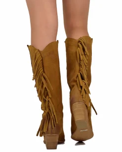 Fringed Western Cowboy Boots in Suede Leather – Tan