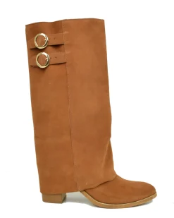 Gaiter Boots with Round Toe and 8 cm Heel in Suede Leather Brown