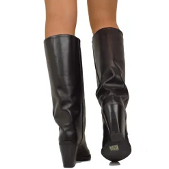 High Cowboy Texan Boots with Gaiter, Smooth Leather, High Heel, Black