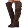 High Knee-High Boots with Internal Wedge, Brown Suede Leather, Made in