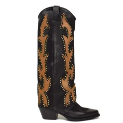 High Texans with Gold Studs and Leather Trim Nubuck Leather Western Bo