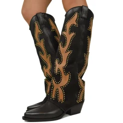 High Texans with Gold Studs and Leather Trim Nubuck Leather Western Bo
