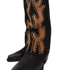 High Texans with Gold Studs and Leather Trim Nubuck Leather Western Bo