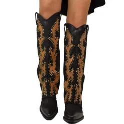 High Texans with Gold Studs and Leather Trim Nubuck Leather Western Bo