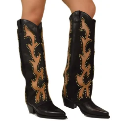High Texans with Gold Studs and Leather Trim Nubuck Leather Western Bo