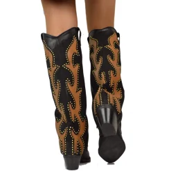 High Texans with Gold Studs and Leather Trim Nubuck Leather Western Bo