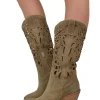 High-Heeled Perforated Cowboy Boots – 9 cm Heel, Suede, Made in Italy