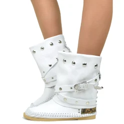 Indianini Bassi in Pelle con Ghetta Bianco con Fibbie Originali KikkiL