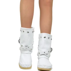 Indianini Bassi in Pelle con Ghetta Bianco con Fibbie Originali KikkiL