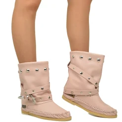 Indianini Bassi in Pelle con Ghetta Cipria con Fibbie Originali KikkiL