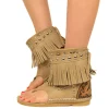 Indianini Estivi in Pelle Beige con Frange Made in Italy