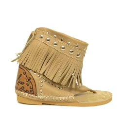 Indianini Estivi in Pelle Beige con Frange Made in Italy
