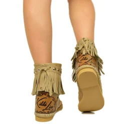 Indianini Estivi in Pelle Beige con Frange Made in Italy