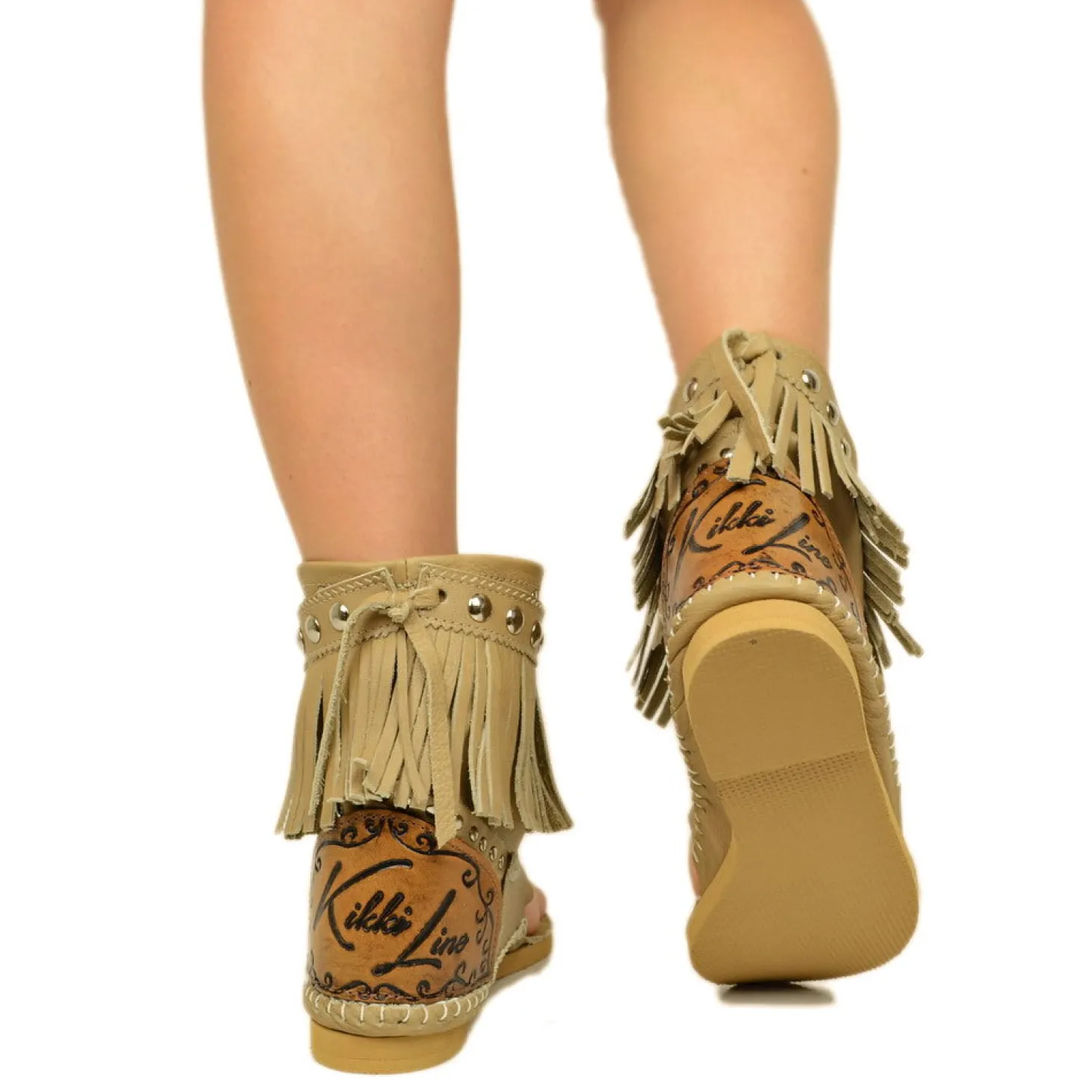 Indianini Estivi in Pelle Beige con Frange Made in Italy