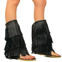 Indianini Infradito in Pelle Neri con Frange Made in Italy