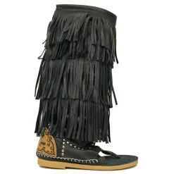 Indianini Infradito in Pelle Neri con Frange Made in Italy
