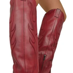 Knee High Texan Boots 9cm High Heel Genuine Leather Red