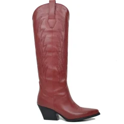 Knee High Texans in Bordeaux Leather with Genuine Stitching