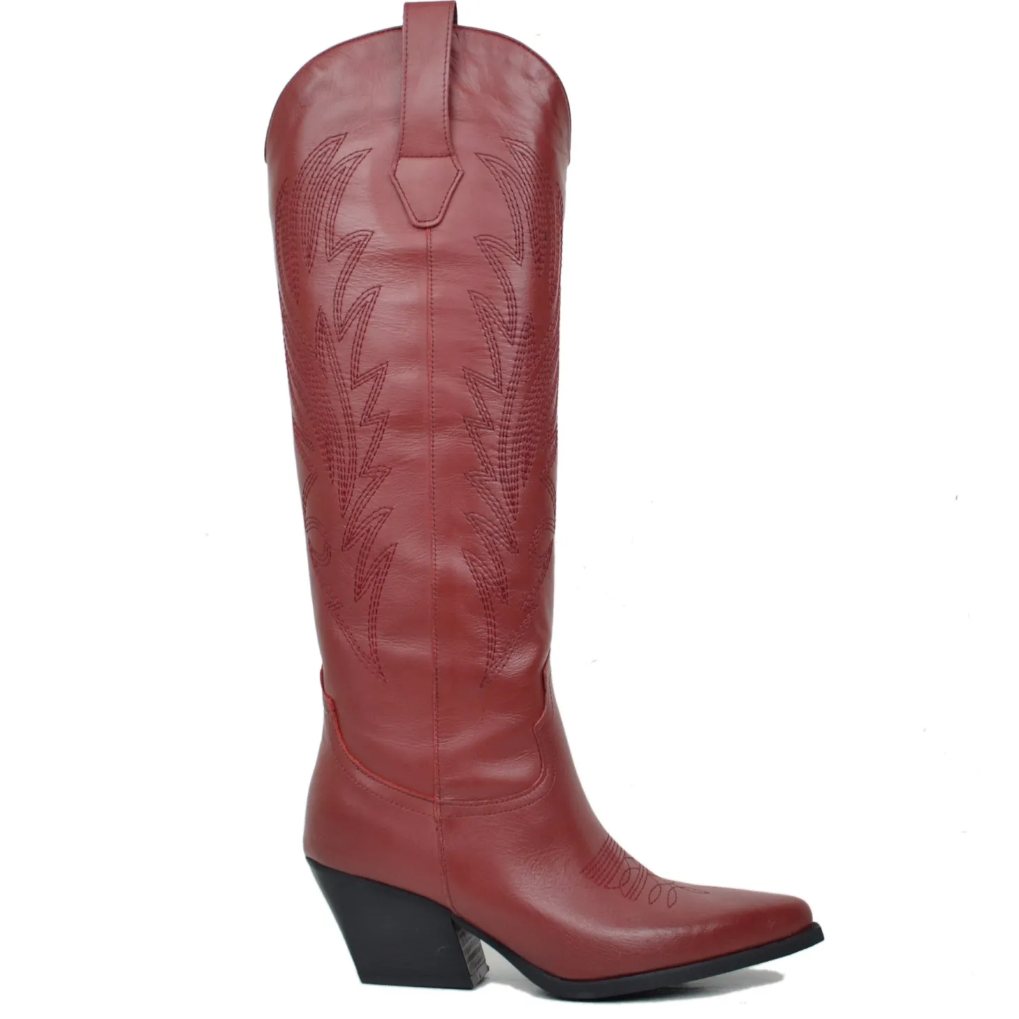 Knee High Texans in Bordeaux Leather with Genuine Stitching
