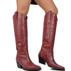 Knee High Texans in Bordeaux Leather with Genuine Stitching