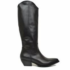 Knee High Texans in Genuine Leather with Side Zip Genuine Leather Blac