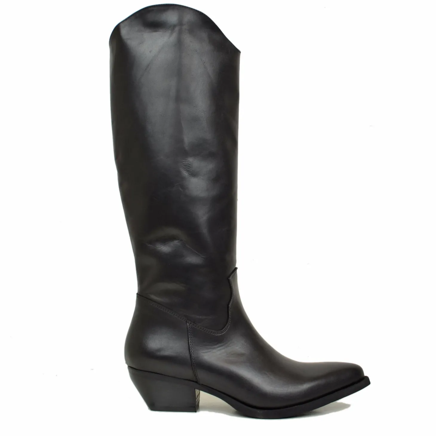 Knee High Texans in Genuine Leather with Side Zip Genuine Leather Blac