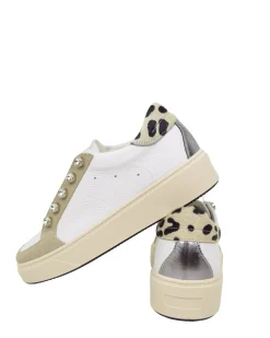 Leopard Print Sneakers with Rhinestone Buttons in Leather and Suede Be