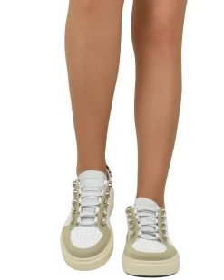 Leopard Print Sneakers with Rhinestone Buttons in Leather and Suede Be
