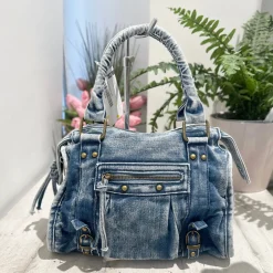 Maxi Denim Bag with Zip and Inner Strap – Dark Blue