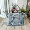 Maxi Denim Bag with Zip and Inner Strap – Dark Blue