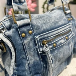 Maxi Denim Bag with Zip and Inner Strap – Dark Blue