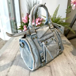 Maxi Denim Bag with Zip and Inner Strap – Dark Blue