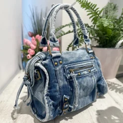 Maxi Denim Bag with Zip and Inner Strap – Dark Blue