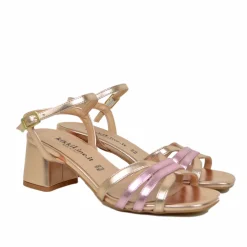 Medium Heel Sandals 5 cm Wide Fit Crossed Copper Pink