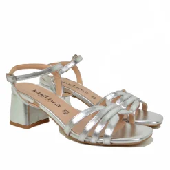 Medium Heel Sandals 5 cm Wide Fit Crossed Silver