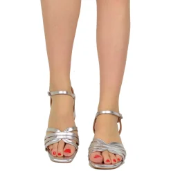 Medium Heel Sandals 5 cm Wide Fit Crossed Silver