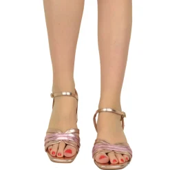 Medium Heel Sandals 5 cm Wide Fit Crossed Copper Pink