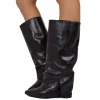 Medium Wedge Boots with Gaiter, 7 cm High, Black Leather, Elegant