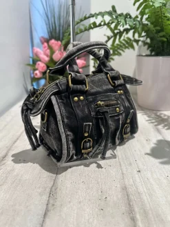 Mini Handbag in Jeans with Shoulder Strap Inside and Zip DENIM Black S