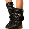 Native American Moccasin Boots Black Leather Made in Italy
