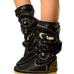Native American Moccasin Boots Black Leather Made in Italy