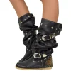 Native American Moccasin Boots Boho Black Leather with Studs Made in Italy