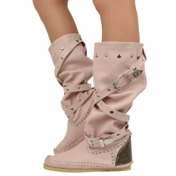 Native American Moccasin Boots Cipria Ibiza in Genuine Leather Made in Italy