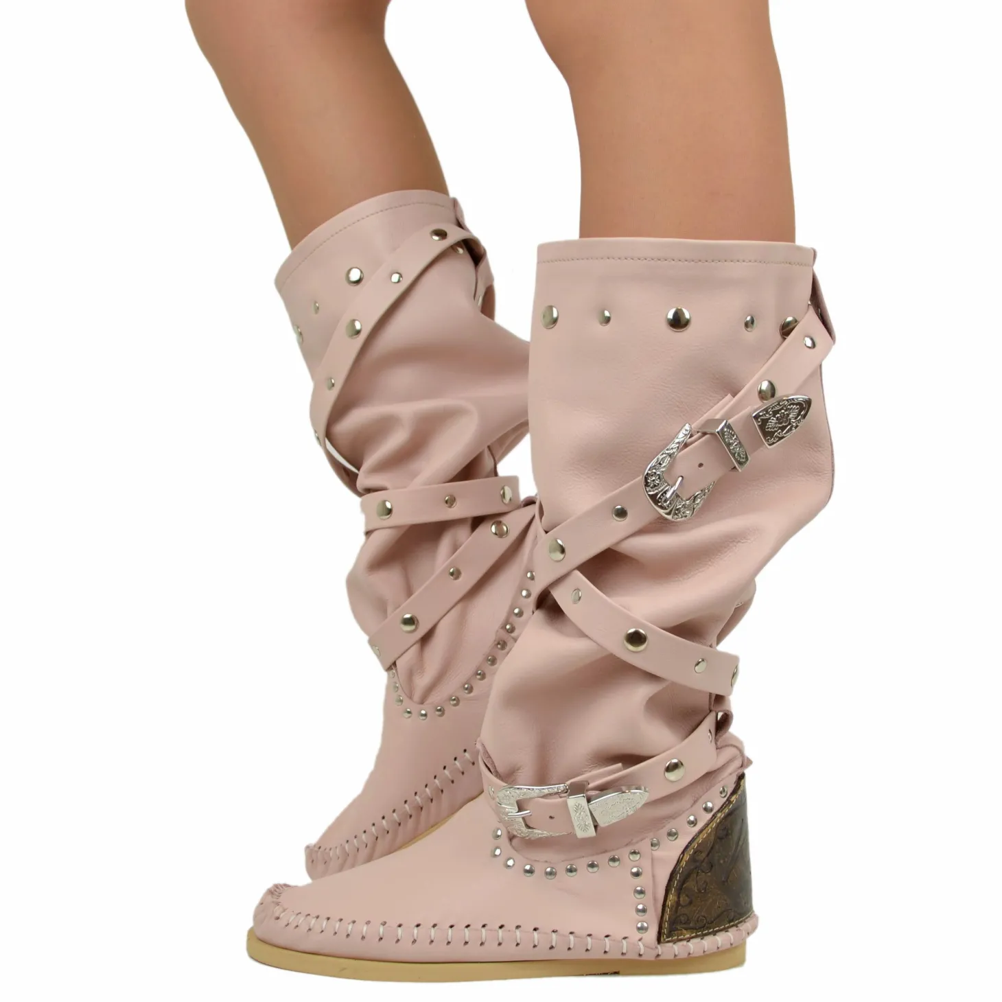 Native American Moccasin Boots Cipria Ibiza in Genuine Leather Made in Italy
