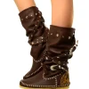 Native American Moccasin Boots Cocoa with Studs Made in Italy